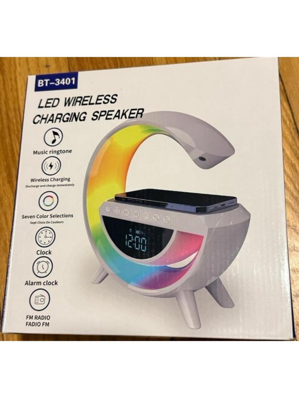 LED wireless charging speaker Large  music alarm clock fm radio